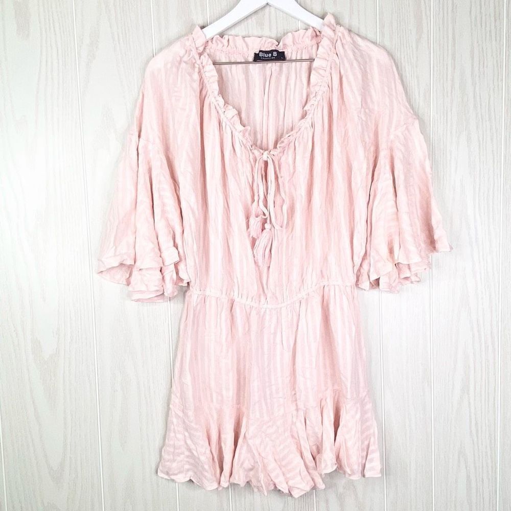 Blue B Collection Women's Pink Flutter Sleeve Ruffle Details Romper Size L